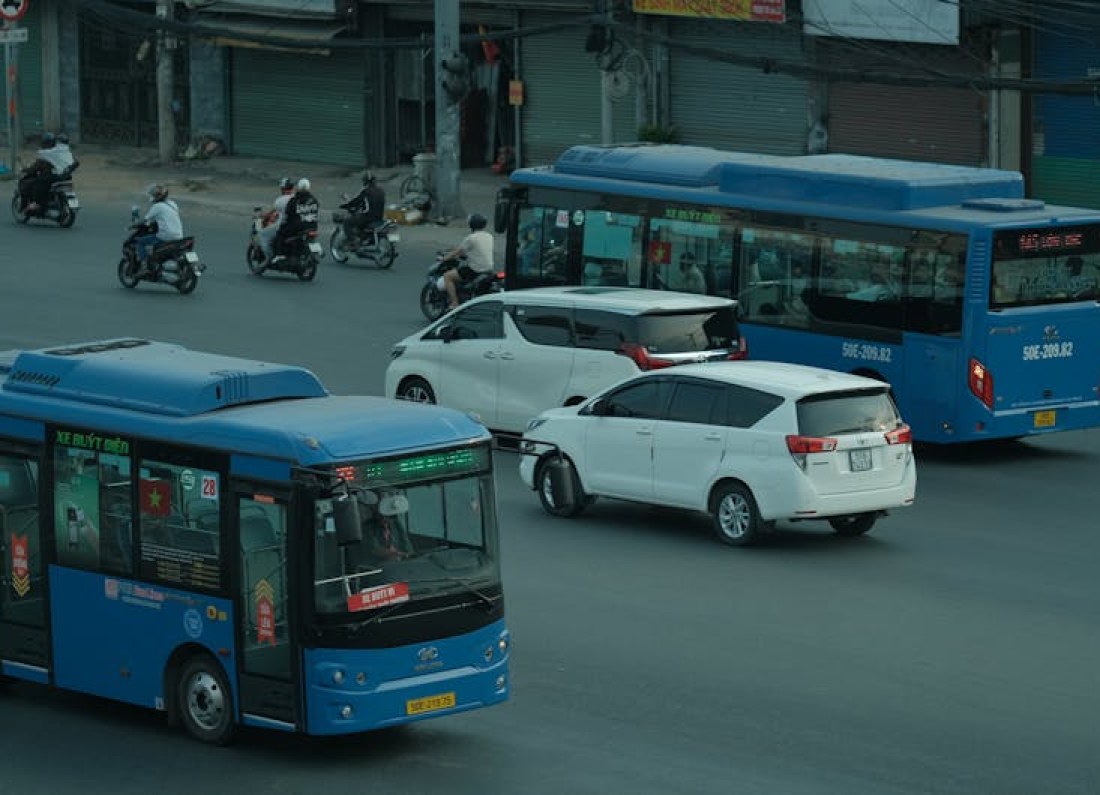 bus and car traffic